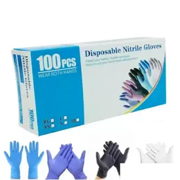Luvas de limpeza Luvas descartáveis de nitrilo azul em pó sem látex Pacote de 100 peças antiderrapante antiácido Fy9518 Ss0112 Drop Delivery Hom Otbmd