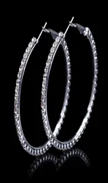 Hoop Huggie Fashion Ladies 50mm Bridal Silver Color Crystal Diamante Rhinestone Round Earrings For Women Wedding Prom Accessorie9486465