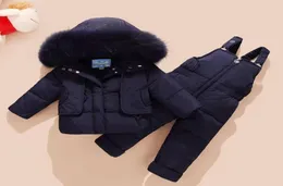 Mantel Kinder Kleidung Kinder Daunenjacke Baby Mädchen Jungen Fell Kapuze Parkas Trägerhose Overall Kleidung Winter Schneeanzüge5880302