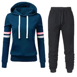 Farbe Zwei Stück Set Herbst Winter Trainingsanzug frauen Mit Kapuze Sweatshirt Und Hosen Casual 2 Stück Outfits Frau Sport Anzug 231226