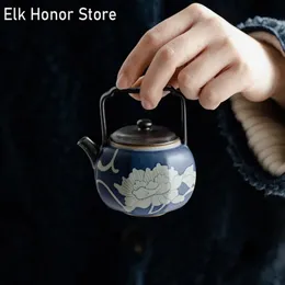 Teiere in ceramica di arte peonia dipinta a mano pura da 125 ml Suzi creativo manico ottagonale pentola bollitore per tè con filtro Kung Fu Teaset 231225