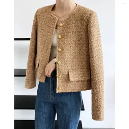 Vestes pour femmes automne coréen senior veste en tweed mode luxe célébrité col rond simple boutonnage court manteau blazer