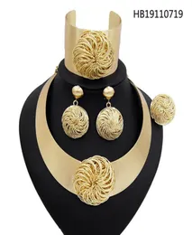 Yulaili New Nigerian Wedding African Bridal Dubai Jewelry Sets for Women Golden and Silver Big Necklaceイヤリングブレスレットリング1008891