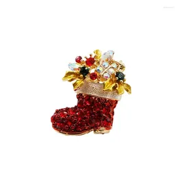 Brouches Vintage Rhinestone Christmas Stocking for Woman Red Socks Year Brooch Pin Gifts Wholesae Jewerry