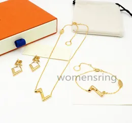 Designer de luxo volt coleção conjunto corrente ouro colar brinco pulseira clássico monograma ajustável corrente moda women039s je4735417