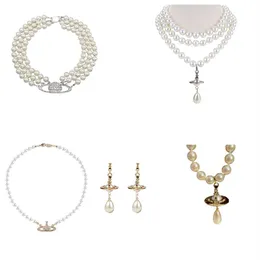 Collane di perle con perline placcate oro 14 carati Saturno tridimensionale goccia d'acqua catena clavicola orecchini Saturno Bracciale di perle moda j230J