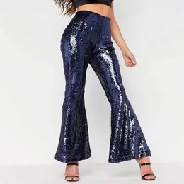 Pantalon femme Flare pour femmes solide paillettes brillant pantalons longs taille haute Stretch Cargo discothèque vêtements pour femmes