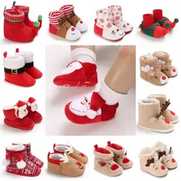 Пинетки для новорожденных Носки Санта-Клауса Детские рождественские сапоги Прекрасные снежинки Санта-дизайн Зимние теплые тапочки Нескользящая обувь 231226