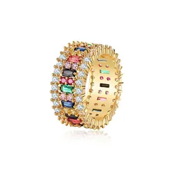 Miłość Pierścień Kobiety mężczyźni 6-9 Złote Plane Rainbow Pierścienie Mikro Przebudowane 7 kolorów Flower Wedding Biżuter Para Prezent3410