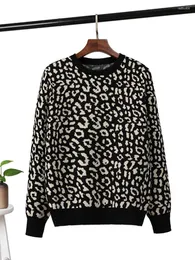 Women's Sweaters TIGENA 2023 Fall Winter Sweater Women Fashion Leopard Printed Long Sleeve Knitted Pullover Female Contrast Jumper Pull