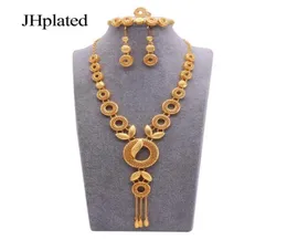Dubai 24K Fashion Gold Plated Bridal smycken Set Necklace Earrings Armband Ring Present Wedding Jewellery Set Whole for Women 1549123