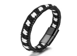 Urok Bracelets ZG Men039s Pletacona skórzana bransoletka dla mężczyzn stal nierdzewna magnetyczne zapięcie czarne białe splot moda punk homme9456804