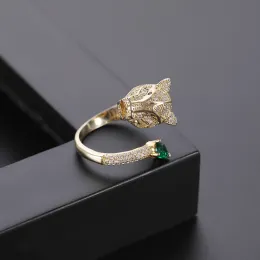 パーソナリティヒョウヘッドデザインリサイズ可能なリングヒップホップパンクゴールデンカラー女性のためのゴールデンカラー結婚指輪14Kイエローゴールドジュエリークリスマスギフト