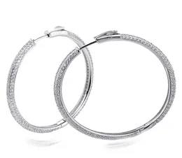 Recommend 46 mm Large Real Sterling Silver Hoop Earring Micro pave Tiny crystal Jewelry Jewellery Big 925 Silver Circle Earrings4102946