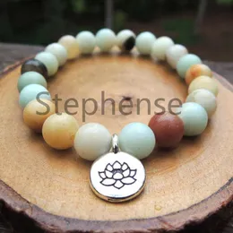 MG0682 8mm Amazonite Lotus Charm Women's Yoga Energy Mala Armband Yogi Buddha Armband 318x