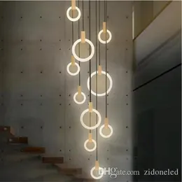 Contemporary LED chandelier lights nordic led droplighs Acrylic rings stair lighting 3 5 6 7 10 rings indoor lighting fixture320W