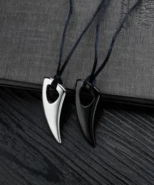 Mens Black Stainless Steel Wolf Teeth Alpha Spear Pendant Adjustable Chain Necklace9086697