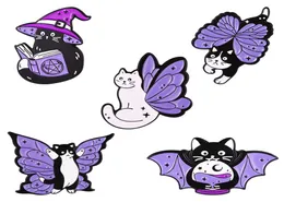 Purple Butterfly Cats Enamel Pins Custom Witchcat Brooches Insect Lapel Badges Animal Jewelry Gift for Kids Friends8521955