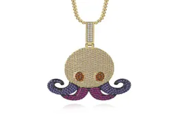 Hip Hop Crystal Octopus Naszyjnik Miedź Miedziana z sześciennej cyrkon biżuteria łańcuch biżuterii Prezent dla mężczyzn Naszyjniki 8835143