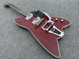 Custom G6199 Billy Bo Jupiter Dark Red Thunderbird Chitarra elettrica Abalone Body Binding Bigs Tremolo Bridge Hardware cromato Intarsio miniatura