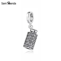 Anéis Autênticos 100% Sterling Sier Charm Bead Torre Inclinada de Pisa Itália Viagem Fit Pulseiras Mulheres Jóias Diy