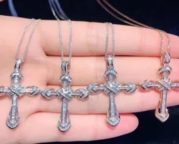 Scintillanti gioielli di lusso più venduti in argento sterling 925 con taglio principessa topazio bianco cristallo CZ collana con pendente clavicola regalo9045305