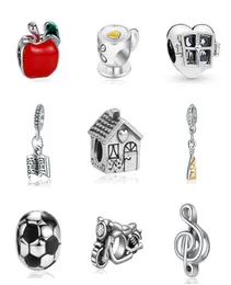 925 Sterling Silver Dangle Charm Book Home Book Music Coffee Apple Beads Bead Bead Fit Starms Bracelet DIY Jewelry Associory1514154