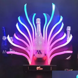 Other Bar Products New Peacock Tail Led Luminous Bar Wine Bottle Holder Rechargeable Champagne Cocktail Whisky Drinkware Display Shelf Ot03K