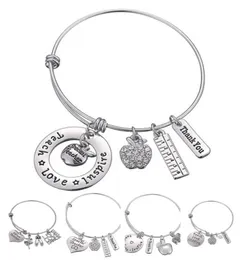 Love Inspire Teach White Crystal Apple Ruler Armband Rostfritt stål Pendant Bangle Jewelry Gift Teacher Friend DLH2046075498