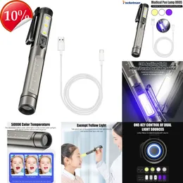 New Portable Lanterns LED Pen Light Mini Flashlight First Aid Inspection Light USB Torch UV Flashlight Medical Penlight UV Light Yellow/White Light