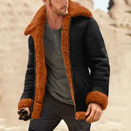 Mäns faux läder klassisk vändkrage bomberjacka Vinter Shearling Sheepskin Coat Men's Leather Biker Jacket #T2G 231225