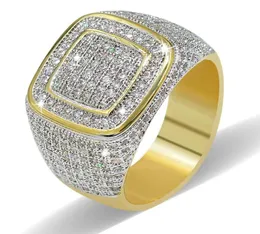 2020 Hiphop CZ Rings for Mens Full Diamond Square Hip Hop Ring Goldメッキジュエリー1637155