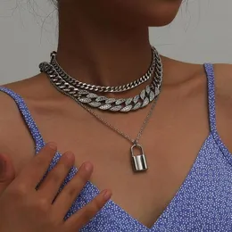 Punk çok tabakalı aşk kilit kolye cezalandırıcı kolye steampunk kadın erkekler asma kilit kristal rhinestone tıknaz zincir kolyeler çift jew313l