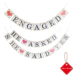 Supplies Wholesale PreStrung He Asked She Said Yes Banner Engagement Bridal Shower Party Decorations Photo Props Signs N1