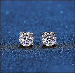 Studörhängen smycken Real 14K White Gold Plated Sterling Sier 4 Prong Diamond Earring for Women Men Ear 1CT 2CT 4CT 220211 Drop D7515527
