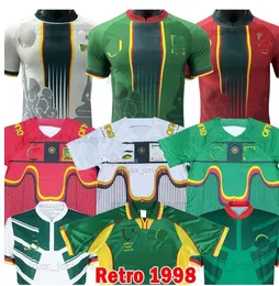 23 24 + Camarões National Soccer Jerseys Retro 1998 Time de Futebol Ekambi Bassogog 2023 2024 Aboubakar Ngamaleu Marou Aboubakar Fãs Versão Jogador Camisas de Futebol