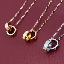 Designer circle necklace luxury jewelry gold silver double ring two rows diamond pendant mens woman love pendant necklaces S9pa#