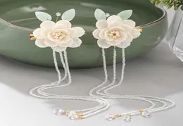 FORSEVEN Chinesischen Stil Weiße Blume Blatt Perlen Lange Quaste Haarnadel Clips Kopfschmuck Hanfu Kleid Haar Dekorative Schmuck H091673854713991