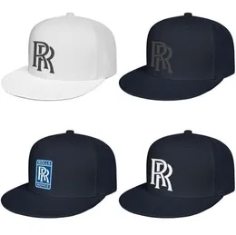 Rolls Royce Logo masculino e feminino snap back boné de beisebol legal em branco Hip Hopflat brimhats símbolo logotipo emblema RR LOGO Azul angustiado 4071287