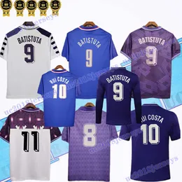 1998 1999 Batistuta Rui Costa Retro Soccer Jerseys Home Purple Away White 91 92 93 97 99クラシックフットボールシャツ大人の短袖