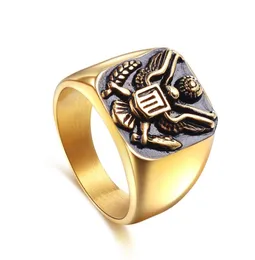 Lujoyce Eagle Stainless Steel Ring US Army Badge Decorated Jewelry3070466
