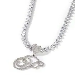 Ожерелья с подвеской Uwin, рукописные буквы с 6 мм сердцем, теннисная цепочка, первоначальное ожерелье с именем кисти со льдом, подвеска на заказ, женские аксессуары