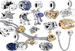 Il nuovo popolare 100% 925 sterling silver serie di ciondoli perline flash stelle e luna ciondolo catena di sicurezza in vetro adatto braccialetti P gioielli fai da te regalo9977053