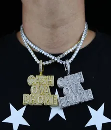 Цепочки 2021 Hiphop Iced Out Bling Zircon Letter Cash Ova Broke Charm Позолоченный кулон Ожерелье для мужчин Boy Rock Tennis Chain Je2458430