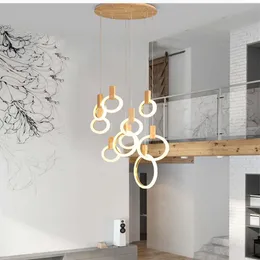 Contemporary LED chandelier lights nordic led droplighs Acrylic rings stair lighting 3 5 6 7 10 rings indoor lighting fixture266v