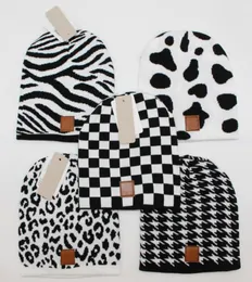 Black Checkerboard Women Beanie Beain Dance Dance Hip Hop Check Leopard Print Hat Cold Hat Men Ladies Trendy Woolen Woolen Hat Headban2805005