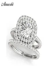 Ainuoshi 925 prata esterlina feminino conjuntos de anel de noivado de casamento duplo halo 1ct corte redondo anéis de casamento conjuntos anillos de plata y20017594536