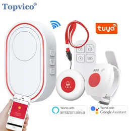 Topvico Smart WiFi Panic Button لكبار المسنين SOS Alarm Wireless Pager Fall Alert Call Alexa Google Home Tuya 231226