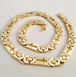 Ouro enorme pesado bizantino corrente plana colar 316l aço inoxidável oco jóias masculino corrente colar link atacado jóias 11mm8978968