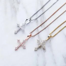 Hip hop 925 zilveren kruis Zirkoon Hanger Ketting Goud Kleur Iced Out kleur Hanger Diamant goud zilverachtige Bling Bling Necklace252f